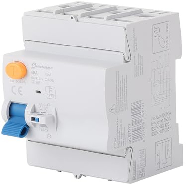 Electraline 87019 Disjoncteur différentiel 40 A, sensibilité 30 mA, 10 kA triphasé – Type B