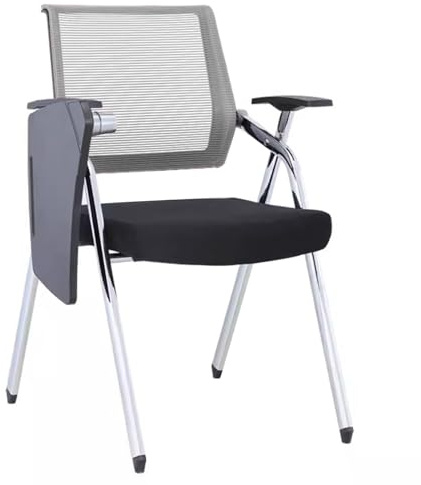 Vikbar träningsstol med andningsbart nät ryggstöd armstöd och anteckningsblock perfekt för konferenser och evenemang kompakt förvaring grå Storlek: 49 x 59 x 87 cm