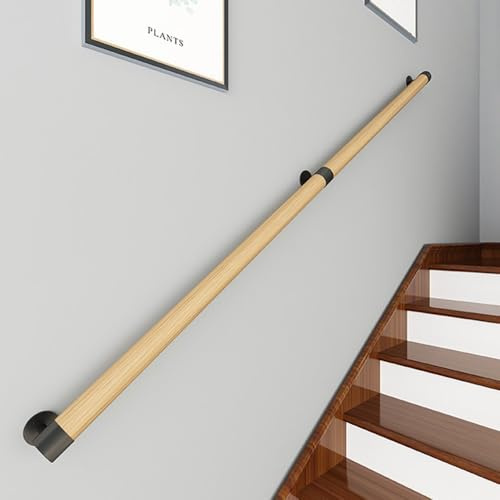 QSPNVFB Pasamanos De Escalera En Pared Madera Barandillas De Mano Antideslizante 30cm -200cm Asideros Balaustre Redondo Para Personas Baño Cubierta Porche(180cm(5.9ft))
