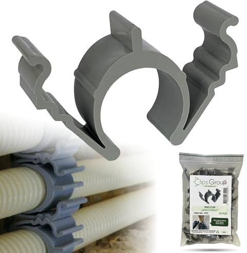 CLIPS-Group PRO clip 50 Stück Rohre und Kabelhalter 8/16/20/25 mm - Kein Hammer, Kein Bohren | Rohrschellen Klemmschellen Rohrhalterung Rohrclip | Schlaufendübel, Dübelklemmschelle (20 mm Medium Flex)