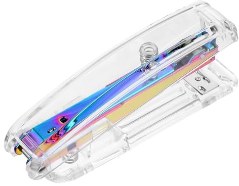 Kichvoe Grapadora de Escritorio Transparente Acrílica Efecto Láser Multicolor, Práctica y Portátil, Grapadora Manual de Plástico para Oficina, Estudiantes y Papelería Estética
