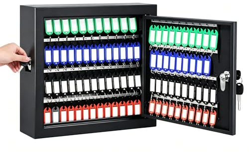 TINMAGI Armario para Llaves con 100 Ganchos, Caja de Llaves con Llavero para Escribir, Ranura Lateral, Caja de Seguridad de Acero, Armario de Llaves para Oficina Hotel, 35 x 30 x 10 cm