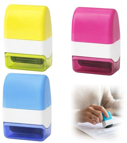 Confidential Roller Stamp, Data Defender Roller Stamp, 3 Pcs for Document Security and Identity Protection, Set of 3 Colours for Personal Privacy