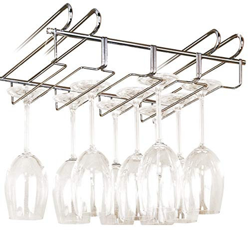 WENKO Accroche-verres pour étagère - pour 12 verres, Métal chromé, 34 x 8 x 25 cm, Argent brillant