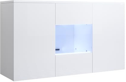 MB Muebles Bonitos, Buffet Meuble TV Suspendu Luke A2 pour Salon et Salle à Manger avec Lumière LED, Meuble en Mélamine Brillante, Couleur Blanc, 120x70x40 cm