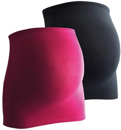 Mamaband, fascia addominale per gravidanza + confezione da 3 di espansori per jeans, scaldaschiena e copriaddome per donne incinte, fascia elastica magenta/nero 42/46 IT
