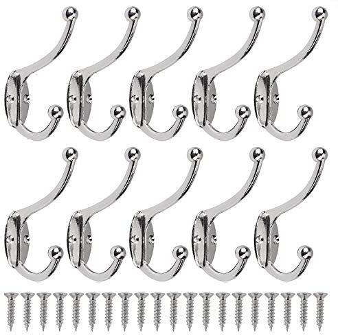 MengH-SHOP Kleiderhaken Wand Garderobenhaken Mantelhaken Vintage Metall-Legierung Haken mit Schrauben für Küche Bad Schrank Badezimmer 10stück Silber