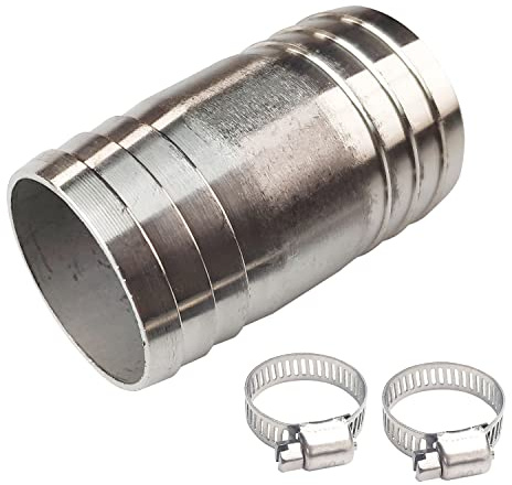 JENSWILL 1-1/2 Stainless Steel Hose Barb Fitting Straight Shape Barbed Splicer Mender Union Coupler Fitting with 2PCs Hose Clamp for Oil Water Air