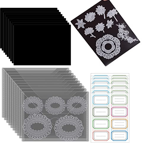 20 Stück A4 Gummi-Magnetblätter, 0.5 mm dick, mit transparenten Stempelformen, Aufbewahrungstaschen, 48 Etikettenaufkleber, Stanzformen, Schablonen-Organizer für Kartenherstellung