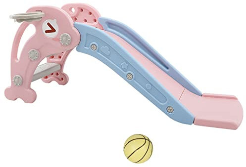Scivolo per bambini 3 in 1 con canestro, set di scivoli per bambini, adatto per uso interno ed esterno (120 * 32 * 50CM, ROSA)