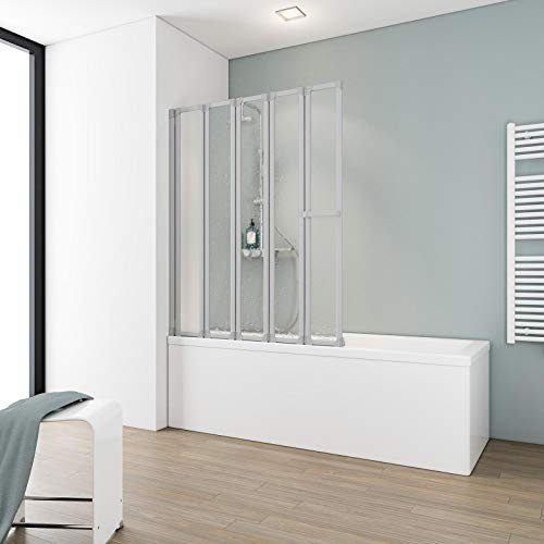 Schulte pare baignoire 115xh.140 alu-argenté 5 volets 28+3x22+21 réversible | pivotant rabattable à 180° verre acrylique 3mm