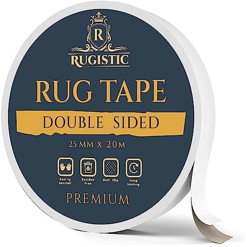 Rugistic Double Sided Heavy Duty Carpet Tape - Adhesive Double Sided Rug Tape for Multi Surfaces - Rug Gripper for Wooden & Laminated Floors - Strong Rug Tape for Carpet