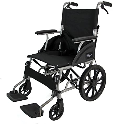 Aluminium Wheelchair - Lightweight, Folding, Compact Travel Transit Aid with Hand Brake, Black