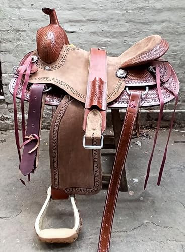WILD RACE Western brauner Strip Down Leder handgeschnitzter Roper Ranch Sattel/Western Brown Strip Down Leather Hand Carved Roper Ranch Saddle (14)
