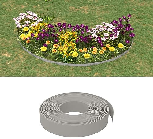 LAPOOH Rasenkante Grau 10 m 10 cm Polyethylen, Beetumrandungen, Beeteinfassung, Grabumrandung, Zaun Garten, Beetabgrenzung, Beetzaun