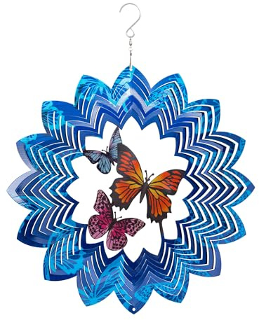 Kinetic Art Hänge Windspiel 3D Metall Butterflies inkl. Aufhängung | Edelstahl, leicht rotierend, inkl Aufhängung + Wirbel, Ø30xH38cm, wetterbeständig, attraktive Heimdeko für Fenster und Garten