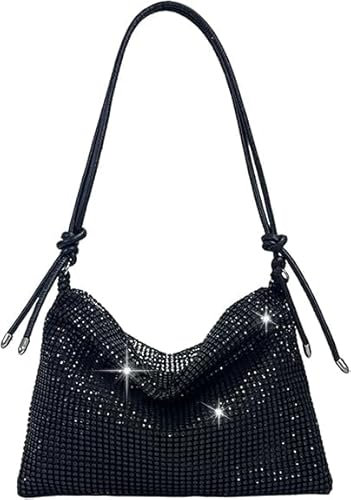 JRYGAC Damen Glitzer Tasche, Abendtasche Damen Hohe Kapazität mit Reißverschluss, Verstellbarer Schultergurt Elegante Tasche Damen, für Abend Prom Hochzeit Party Bankett (Schwarz)