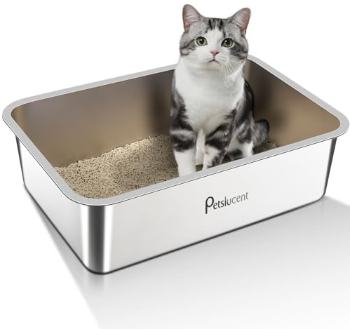 Stainless Steel Cat Litter Box: Extra Large Metal Liiter Box - Easy to Clean High Side Cat Metal Litter Pan for Large and Kitty Rabbits-Non Stick Anti Leakage
