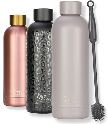 Milu Thermosflasche 500ml Isolierte Edelstahl Thermo Trinkflasche Thermoskanne Auslaufsichere Isolierflasche doppelwandig - Kohlensäure geeignet – inkl. Reinigungsbürste (Taupe Grau, 500ml)