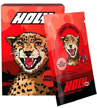 HOLY Energy Booster Probier-Box 'Cherry Cheetah' Energy Drink Pulver Kirsche - 10 Portionen mit NewCaff & Grüntee Extrakt - zuckerfrei, vegan, 100% natürliche Fruchtaromen