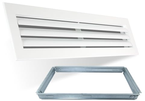 Rejilla Ventilacion Rectangular Blanca Lama Curva Horizontal para Aire Acondicionado con Marco para Conductos de Aire Acondicionado (700x100)