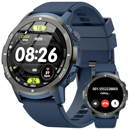 PYRODUM Smartwatch Herren mit Telefonfunktion, 1,43 Militär Smart Watch mit 24/7 Herzfrequenz/Schlafüberwachung/SpO2/Schrittzähler, 120+ Sportmodi Wasserdicht Fitnessuhr für Android iOS