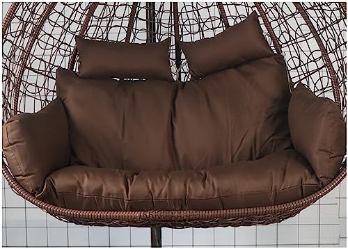 Mobilier de jardin extérieur 2 places double panier suspendu balancelle chaise œuf avec coussin hamac épais amovible imperméable et appui-tête couleur marron