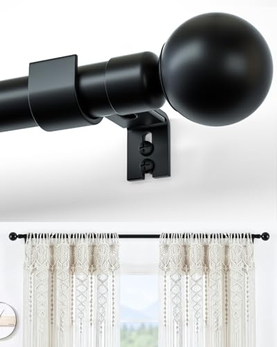 Black Curtain Poles for Windows: 80 to 156 cm Curtain Pole for Eyelet Curtains - Curtain Rod for Door with Brackets - 25mm Diameter Thin Metal Adjustable Curtain Pole