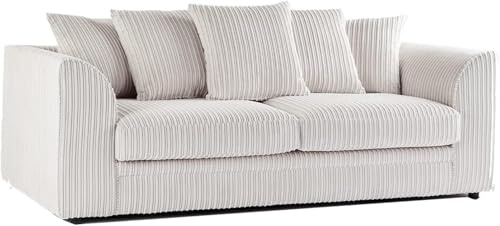 Bliss Furniture Jumbo Cord Scatter Back 3-Seater Sofa Dylan Scatter Back 3 Seater Sofa in Soft Cord Fabric: Redesign Your Living Room for Superior Comfort and Style (Cream, 3 Seater)