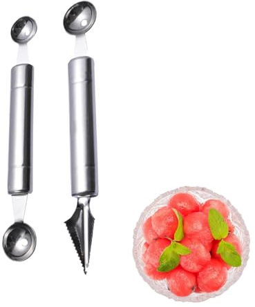 2 Stück Kugelausstecher Set,Melonenausstecher Kugeln,Obstschnitzmesser,Doppelzweck Melonenausstecher,Edelstahl Melonenlöffel,für Verschiedene Früchte,Küchengeräte,DIY Obstsalatschneider.