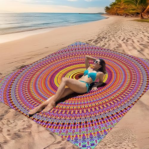 DOTBUY-SHOP Stranddecke Groß, 3D-Mandala Stranddecke Sandfrei Picknickdecke Wasserdicht, Tragbare Faltbar Strandmatte Schnelltrocknend Picknickmatte für Camping (Fuchsia,200x200cm)
