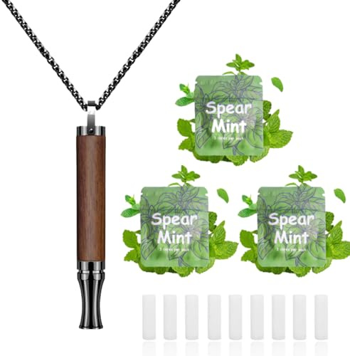 ADASTONE Breathing Necklace to Replace Bad Habit with 9pcs Refillable Spearmint Cores, Habit Support Necklace for Stress Relief, Refreshing Inhaler Sensory Fidget Necklace for Adults