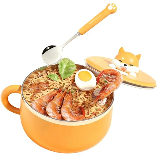 Ramenskål med lock, 1 200 ml snabbpastaskål av rostfritt stål 304 för mikrovågsugn, värmeisolerande, bärbar för snabbnudlar, soppa, bento, lunch, sallader och dumplings