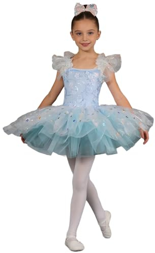 YiZYiF Tutu Danza Classica Bambina Ballerina Bambina Tutu di Balletto per Ragazze Vestito tutù Il Balletto tutù del Lago dei Cigni Cha-Cha Azzurro Chiaro 5-6 Anni