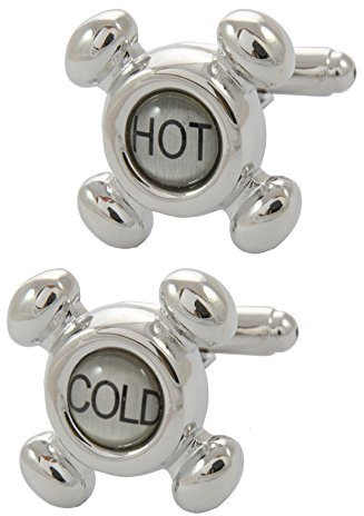Boutons de Manchette - Avec Boîte - Pour Homme Bricolage - Robinets Chauds et Froids - Laiton - Couleur Argent et Noir - Plombier Plomberie Construction - Une Paire