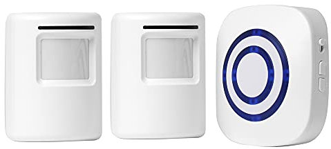 Actpe Wireless Home Security Driveway Alarm,Motion Sensor Alarm Outdoor Chime Kit with 1 Plug-in Receiver and 2 PIR Motion Detector Alert for Business Office Shop, LED Indicators, White, 855842