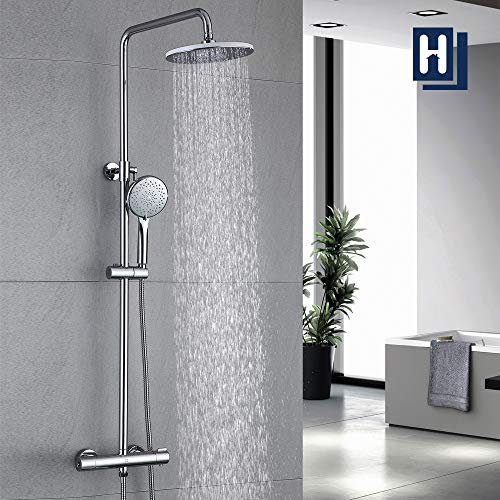Homelody Thermostat Duschsystem Duscharmatur Chrom Duschset Regendusche Rainshower Dusche inkl. Verstellbar Handbrause Regenbrause Duschstange