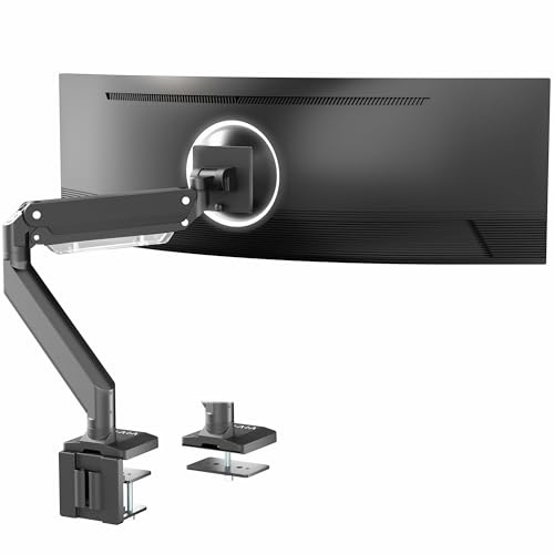 VIVO Högkvalitativ aluminiummonitorarm för ultrabreda bildskärmar upp till 124,5 cm och 15 kg, ett skrivbordsstativ, pneumatisk höjd, max. VESA 100 x 100, svart, STAND-V101G1
