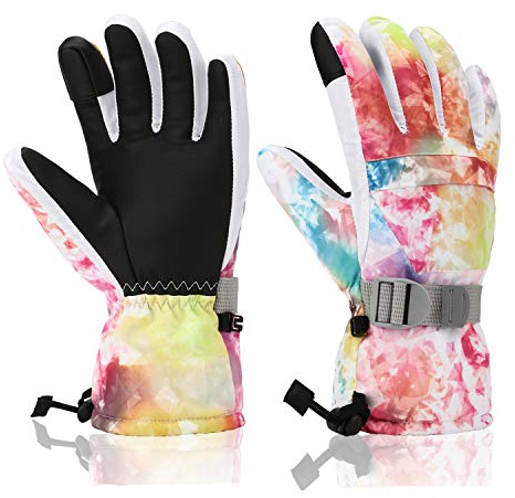 Yidomto Ski Gloves for Men Women Kids - Waterproof Thermal Winter Snow Gloves, Touchscreen Compatible for Skiing, Snowboarding, Cold Weather, Parent-Child Outdoor Activitiess (Colorful-S)