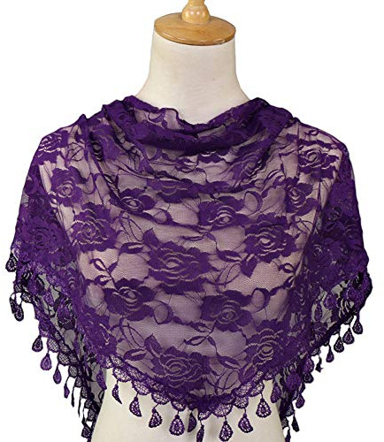 Haifly Damen Blumen Spitze Schal Frauen Tücher Halstuch Dreieck Schals Dreiecktuch mit Quasten Lila