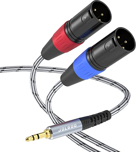 JOLGOO 3,5 mm TRS auf Dual XLR Male Pro Stereo Breakout-Kabel, 1/8 Zoll TRS Stereo auf 2 XLR Male Y-Splitter Patch-Mikrofonkabel, 2 m