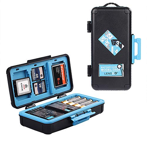 LENSGO Estuche para Tarjeta de Memoria, D950 Funda para Tarjeta de Memoria Compacta - Caja Tarjeta de Memoria Prueba de Agua y Polvo para 3 Baterías de Cámara, 6 Tarjetas SD, 3 Tarjetas CF/XQD (Azul)