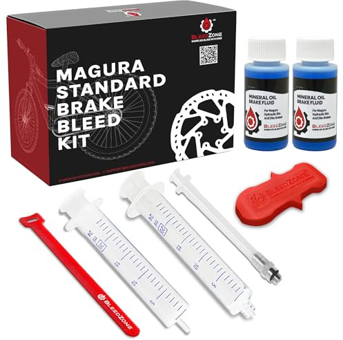 BleedZone Standard Bleed Kit for Magura Hydraulic Disc Brakes – Bike Brake Bleed Kit, MTB Brake Kit, 60ml Magura Royal Blood Mineral Oil for Bike Brakes Hose Fitting, 20ml Syringes, Bleed Block