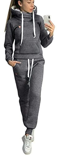 BUOYDM Survêtement Femmes Casual Ensembles Sportswear À Manches Longues Sweat-Shirt + Jogging Pantalon Sports pour Automne et Hiver B-gris L