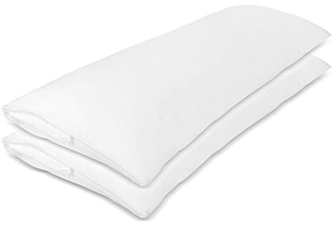 MICROPUFF Body Pillow Covers with Zipper - Soft Brushed Microfiber Body Protector, Noiseless and Hypoallergenic Body Pillowcase with Zipper 20x55 (2 Pack) White
