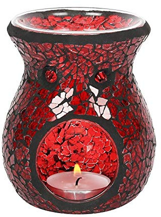 Elegant Red Glass Large Pillar Crackle Oil Burner - 14cm x 11cm (1 Pc.) - Luxurious Design, Premium Material, Aromatherapy Accessory - Ideal for Home & Office Decor