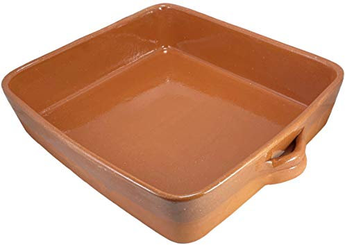 Bandeja Cazuela besuguera tartera olla cuadrada alta en barro esmaltado (nº 40-35 x 32 x 9 cms)
