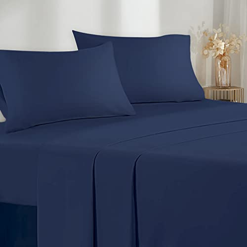 Poligino Lenzuola Matrimoniali 150x190/200cm - Completo Lenzuola 4 Pezzi in Microfibre - Lenzuolo con Angoli - Lenzuola Sopra - 2 Federa 50x80 - Blu