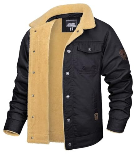 KEFITEVD Winterjacke Herren Baumwolle Sherpa Thicken Fleece Trucker Jacken | Baumwolle, Sherpa Gefüttert, Warm, 5 Taschen (2 Klappen, 2 Reißverschluss, 1 innen), Knopfleiste, Für Arbeit und Freizeit
