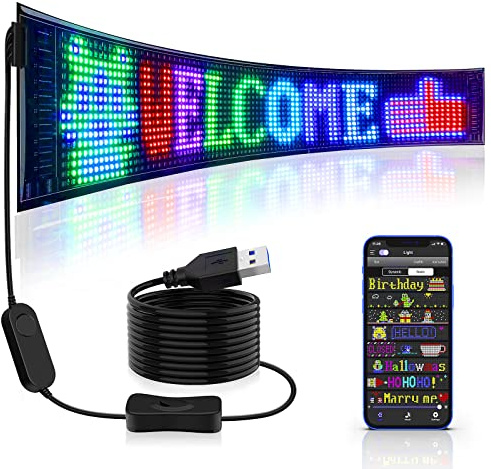 RAYHOME Scrolling Huge Bright Advertising LED Signs, Flexible USB 5V LED Store Sign Bluetooth App Control Custom Text Pattern Animation Programmable Display for Store Car Bar Hotel (27''x5'')